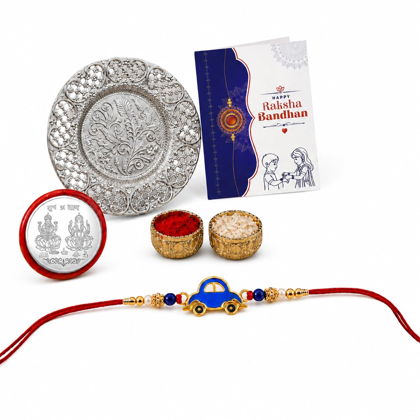 Kids Multicolor Rakhi for Brother & Bhaiya with Pooja Thali - Raksha | Pack of 5
