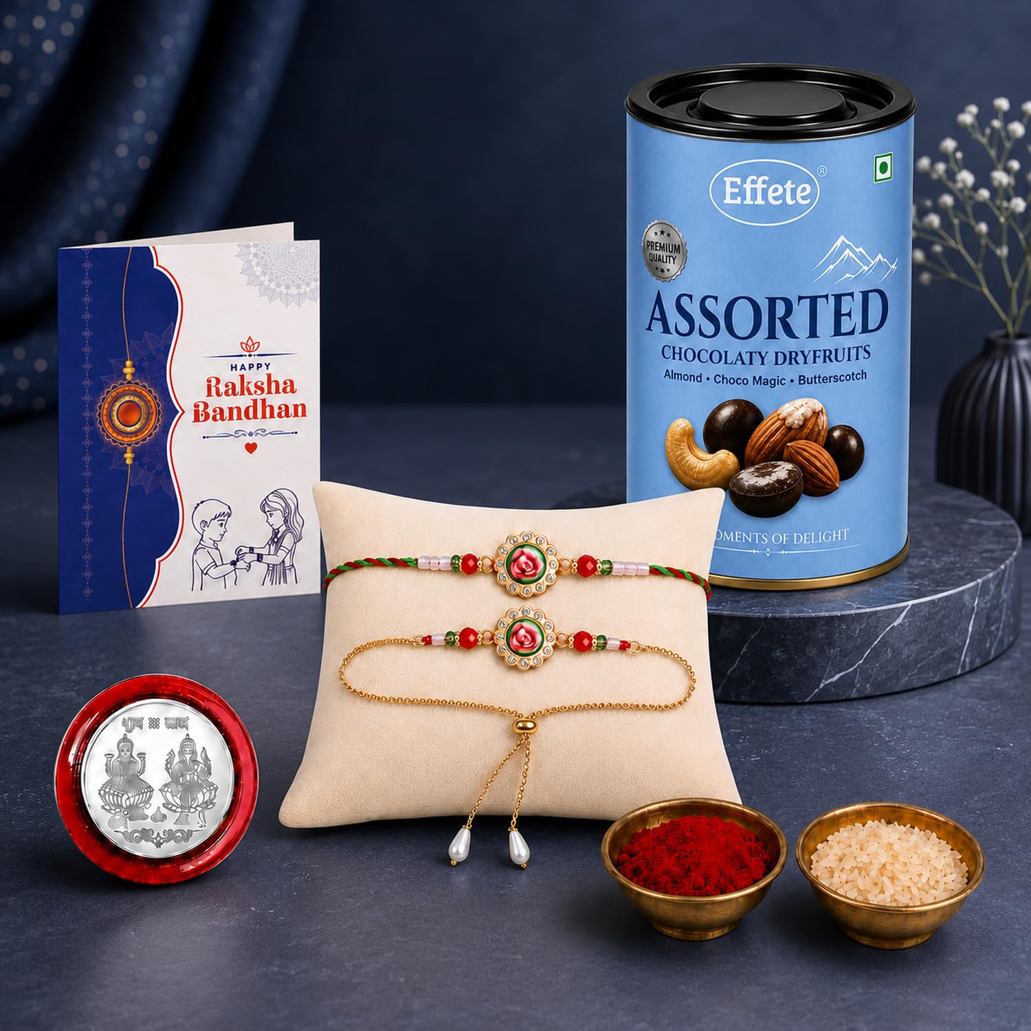 Rakhi for Brother with Dryfruits 96gm - Raksha Bandhan Gift Set, Pack of 5