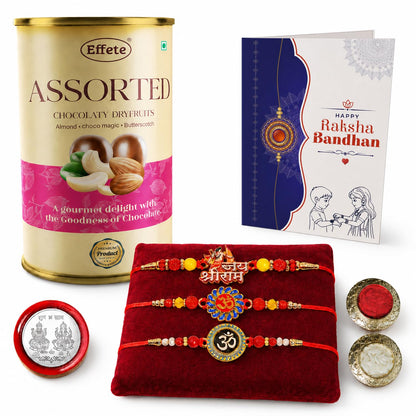 Jai Shree Ram Rakhi for Brother with Emperor Choco, Roli Tikka & Card, Pack of 7