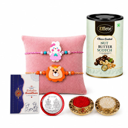 Bunny Rakhi for Brother with Butter Scotch 96gm, Roli Tikka & Card | Pack of 6