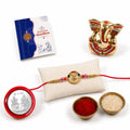 Rakhi for Brother – Raksha Bandhan Gift Combo with Ganesha Design Rakhi, Ganesh Idol, Roli