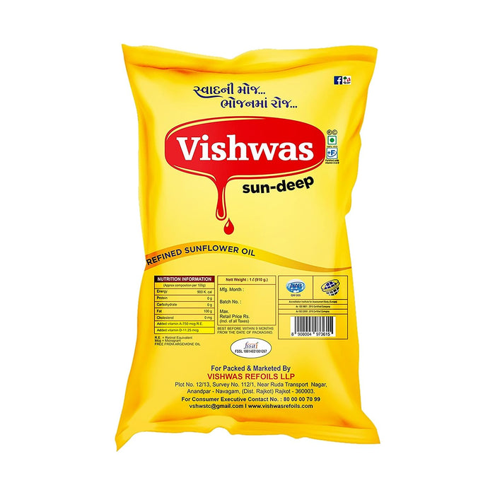 Vishwas Sunflower Oil Jar & Pouch | Refined Sunflower Oil 100% Natural and Pure Sunflower Cooking Oil (Pack Of 5)