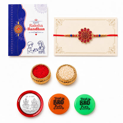 Rakhi Set for Brother (Set of 1) – Flower Shape Rakhi Combo with Roli Chawal