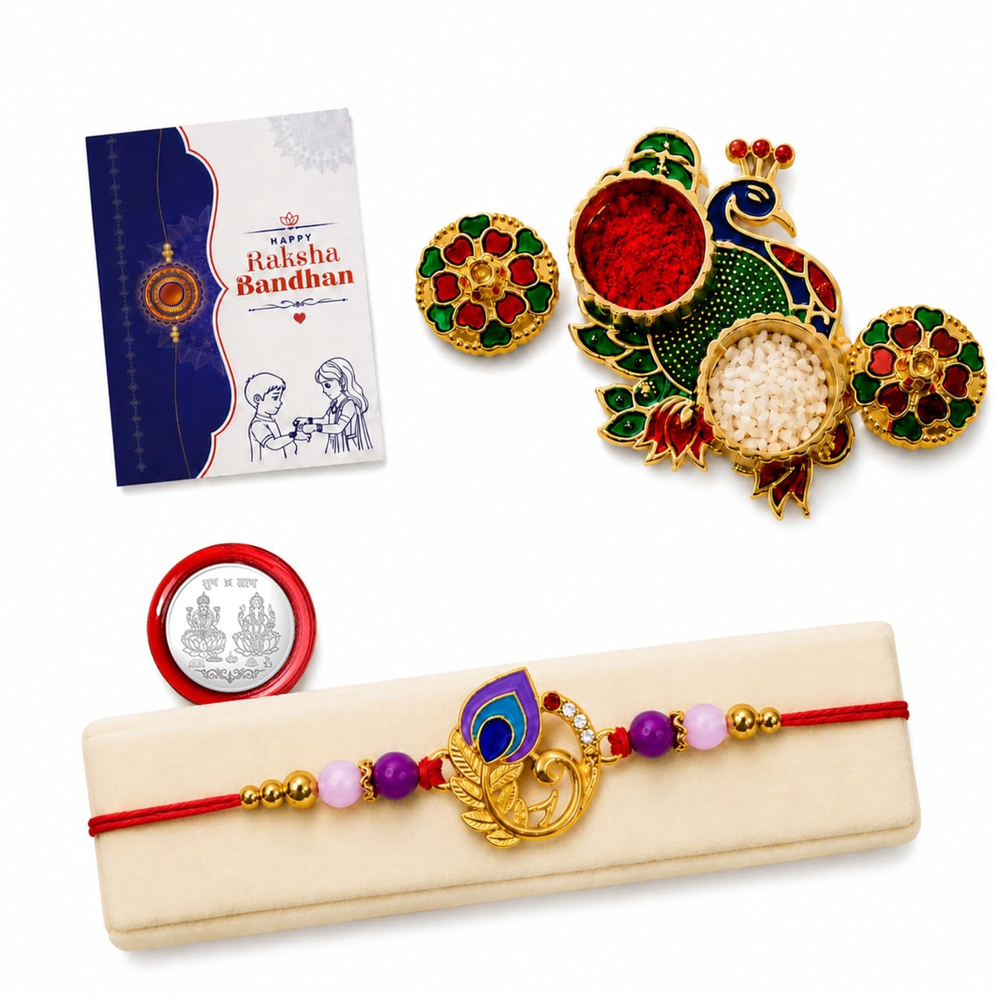 Peacock Multicolor Rakhi for Brother & Bhaiya with Peacock Shape | Pack of 5