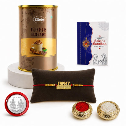 Designer Rakhi for Brother with Coffee Almond 96gm, Roli Tikka & Card, Pack of 5