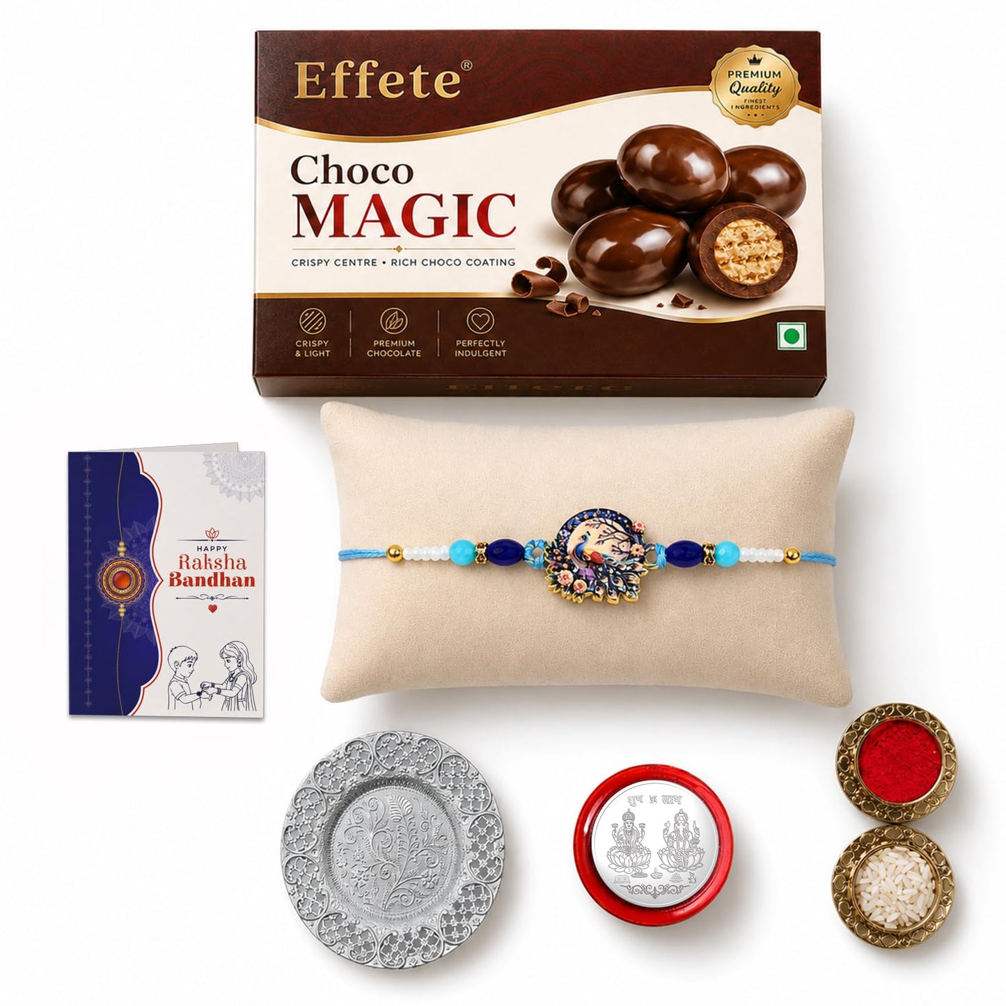 Peacock Multicolor Rakhi for Brother & Bhaiya with Chocolate Magic | Pack of 6