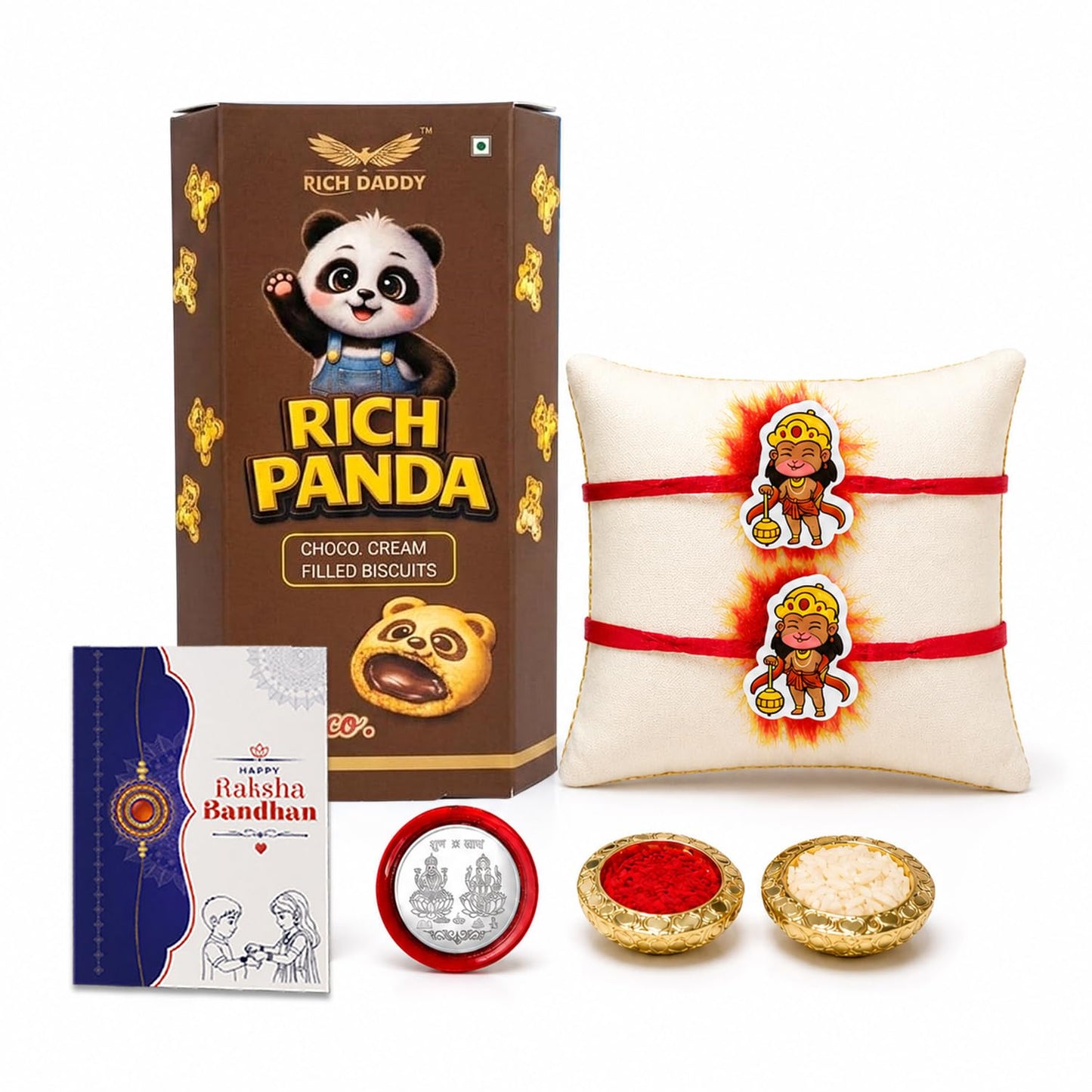 Kids Twin Veer Hanuman Rakhi for Brother with Choco Cream Biscuit 60gm, Pack of 6