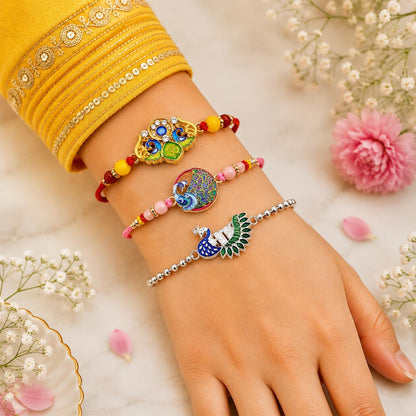 Designer Elegant Multicolor Trishul Rakhi for Brother with Roli Tikka | Pack of 6