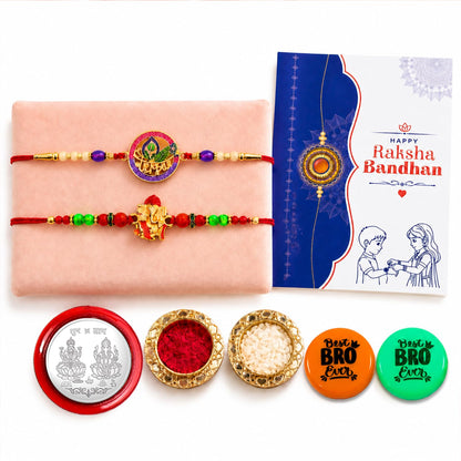Multicolor Peacock,Ganesh Charm Rakhi Combo with Multicolour | Pack of 7