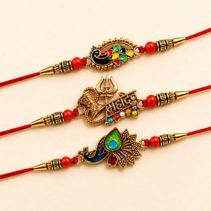 Peacock, Mahadev, Peacock Multicolor Rakhi for Brother & Bhaiya | Pack of 7