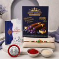 Peacock Rakhi Gift Combo – Multicolor with Blueberry Cream Wafer Rolls (Pack of 5)