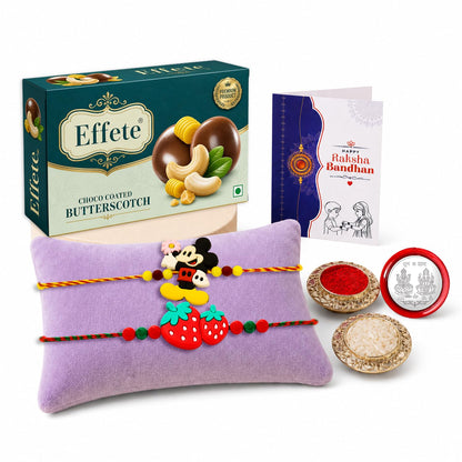 Strawberry Rakhi for Brother with Butter Scotch 32gm, Coin & Card, Pack of 6