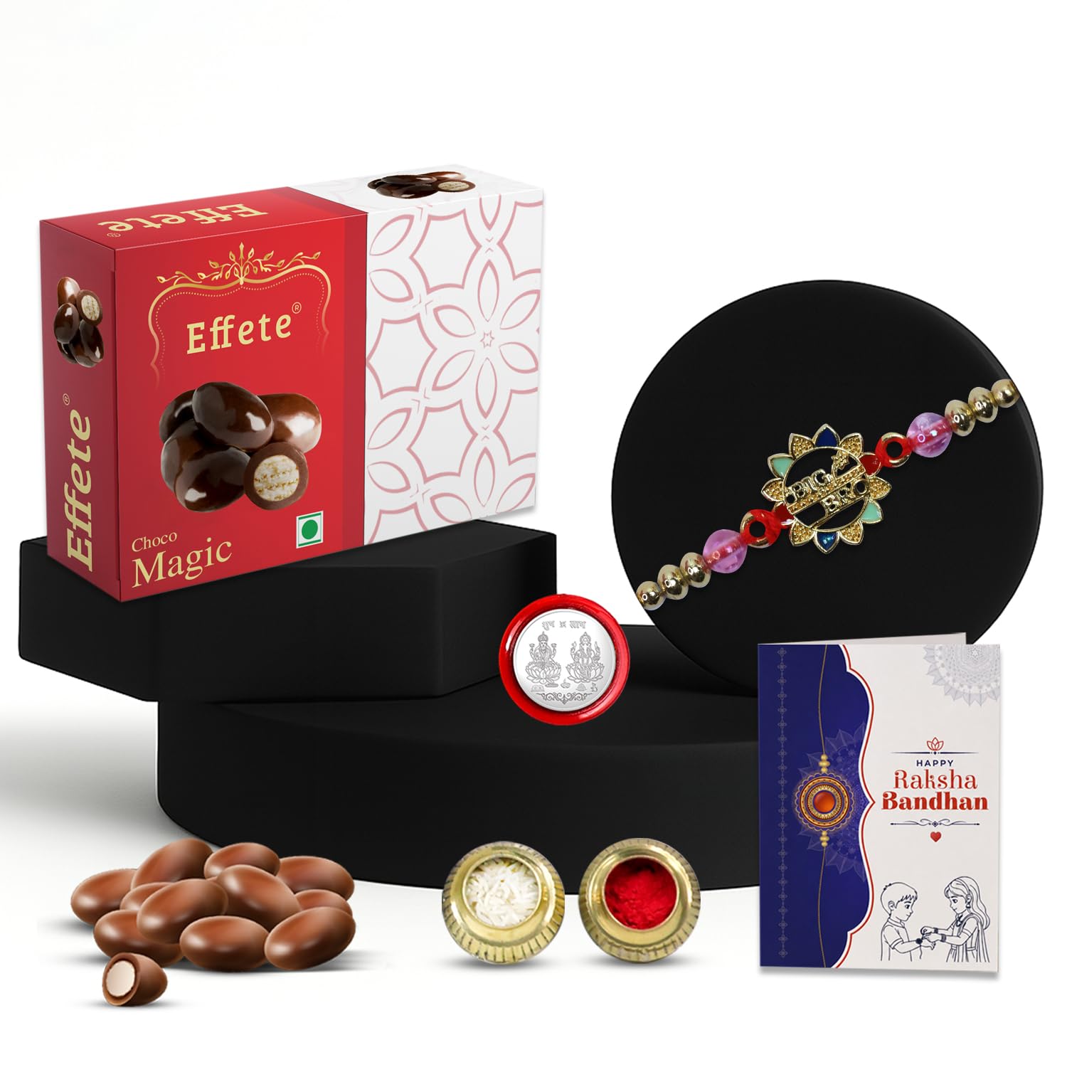 Big Bro Rakhi for Brother with Choco Magic 32gm, Roli Chawal & Card, Pack of 5