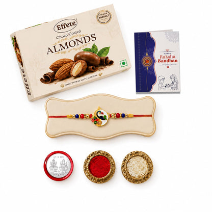 Peacock Multicolor Rakhi – Chocolate Almonds Raksha Bandhan Gift Combo (Pack of 5)
