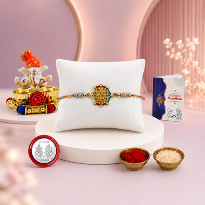 Deity Multicolor Rakhi for Brother & Bhaiya with Ganesha Pooja Thali | Pack of 5