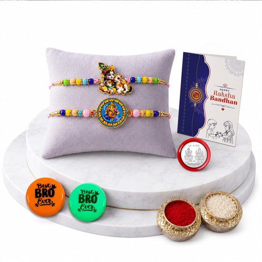 Krishna, Ganesh Multicolor Rakhi for Brother & Bhaiya with Decorative | Pack of 6