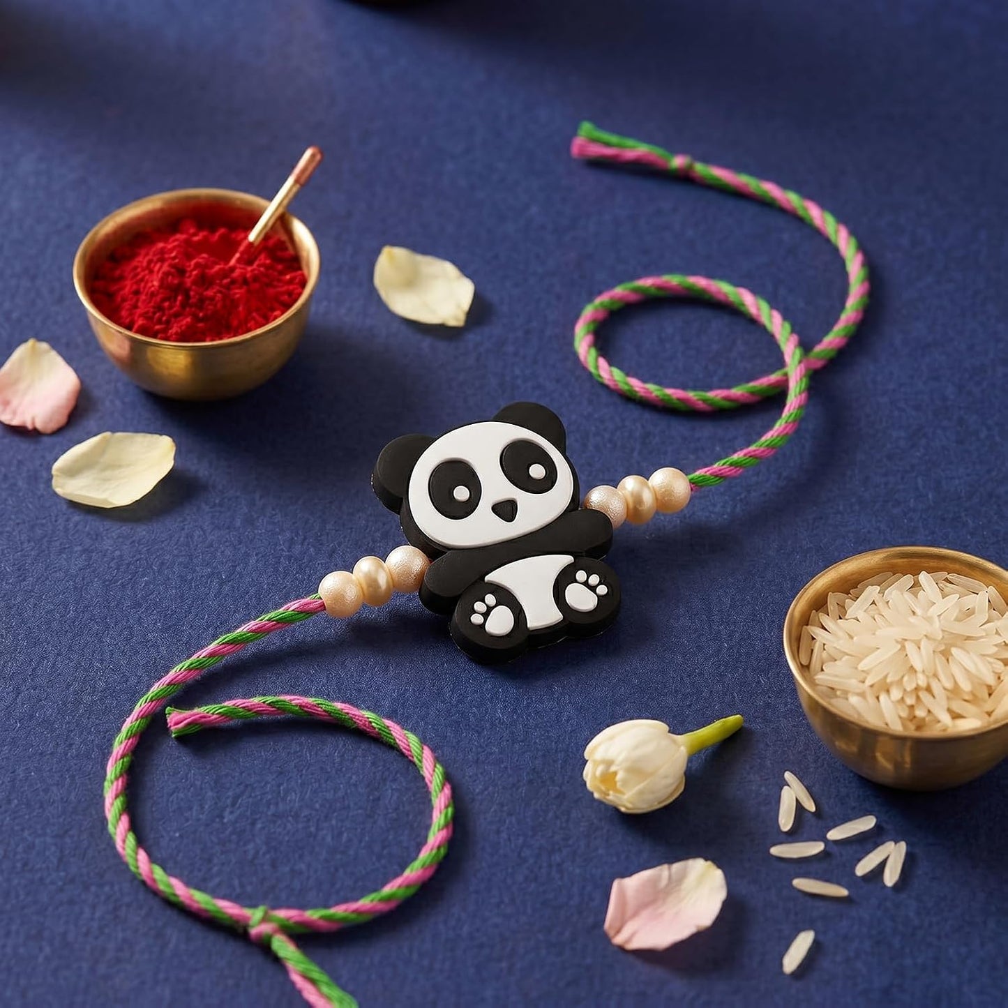 Multicolor Panda Rakhi for Brother with Roli Tikka, Pooja Coin & Card, Pack of 5