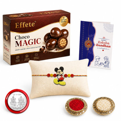 Kids Rakhi for Brother with Chocolate Magic 96gm, Roli Tikka & Card | Pack of 5