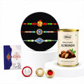 Designer Rakhi for Brother with Choco Almonds 96gm, Roli Chawal & Card, Pack of 8