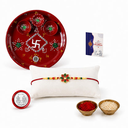 Flower Rakhi Combo - Raksha Bandhan Gift with Decorated Pooja Thali, Pack of 5 for Bhaiya