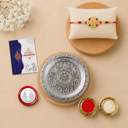Om Multicolor Rakhi for Brother & Bhaiya with Silver Color Pooja | Pack of 5
