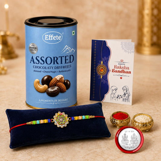 Spiral Rakhi for Brother with Choco Dryfruits 96gm, Roli Tikka & Card, Pack of 5
