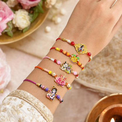 Elegant Attractive Rakhi for Brother with Roli Tikka & Greeting Card, Pack of 8