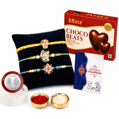 Evil Eye Rakhi for Brother with Choco Beats 32gm, Roli Tikka & Card | Pack of 7