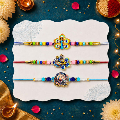 Designer Gorgeous Multicolor Peacock Rakhi for Brother with Roli Tikka, Pack of 6