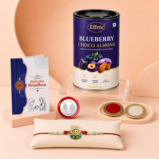 Bhai Flower Rakhi for Brother with Blueberry Almond 96gm, Coin & Card, Pack of 5