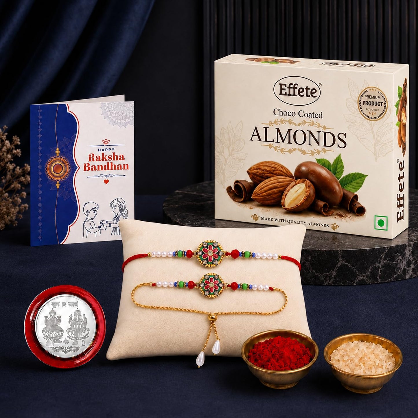 Rakhi for Brother with Chocolate Almonds 32gm - Raksha Bandhan Gift, Pack of 5