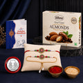 Designer Rakhi for Brother with Choco Almonds 32gm, Roli Tikka & Card - Pack of 5