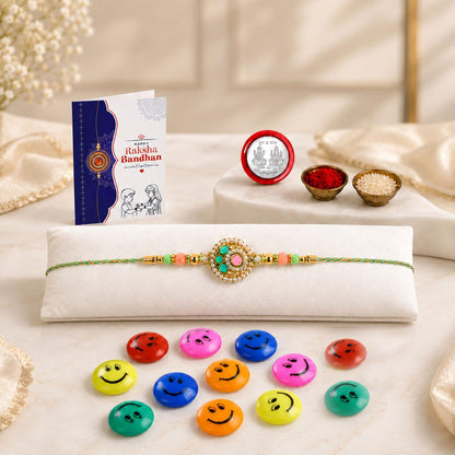 Round Floral Kundan Multicolor Rakhi for Brother & Bhaiya | Pack of 5