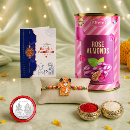 Kids Rakhi for Brother with Rose Almond 96gm, Roli Chawal & Card, Pack of 5