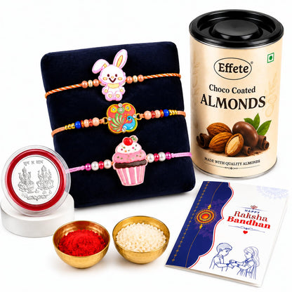 Cupcake Rakhi for Brother with Choco Almonds 96gm, Roli Tikka & Card, Pack of 7