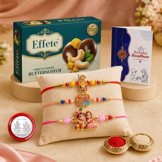 Ganesha Rakhi Combo - Raksha Bandhan Gift with Choco Butterscotch 32gm, Pack of 7
