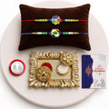 Flower, Peacock Rakhi Combo - Raksha Bandhan Gift with Rectangular Pooja Thali, Pack of 6