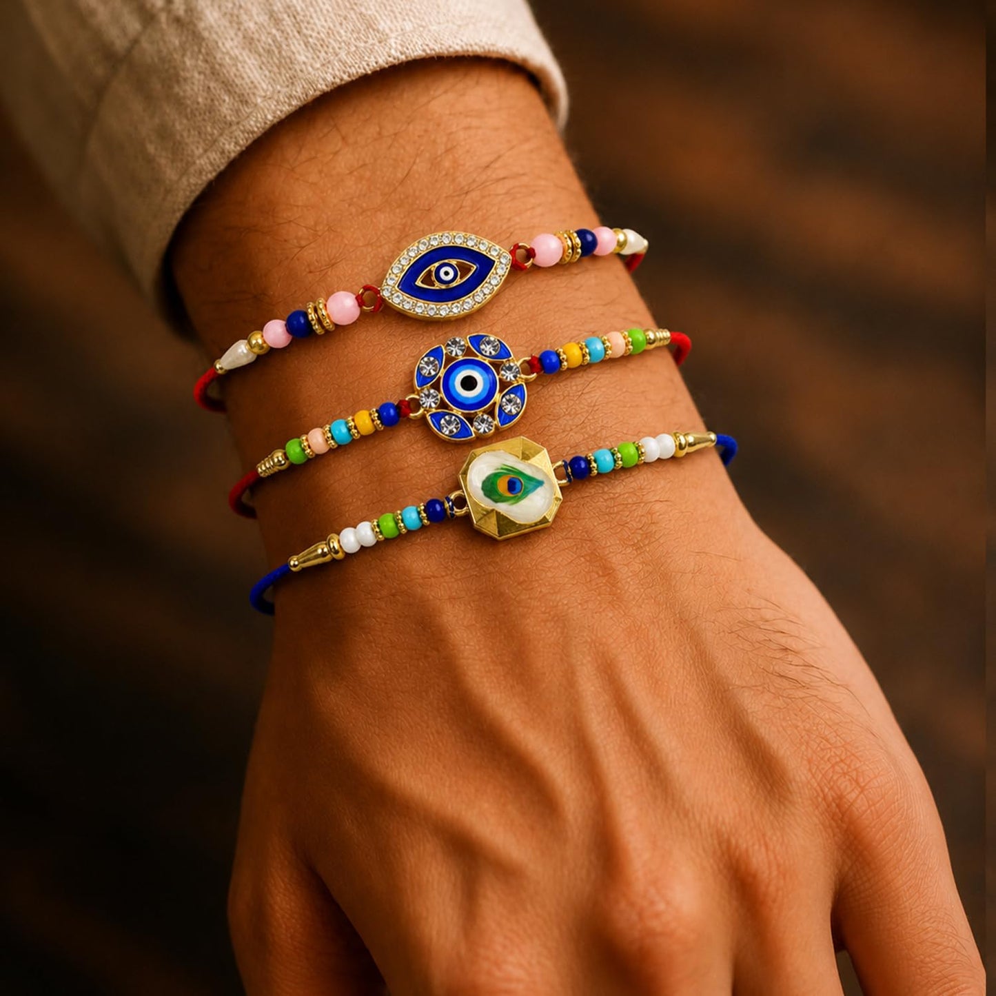 Designer Charming Multicolor Evil Rakhi for Brother with Roli Tikka, Pack of 6