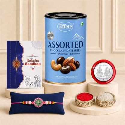 Round Floral Lotus Rakhi for Brother with Choco Dryfruits 96gm, Pack of 5