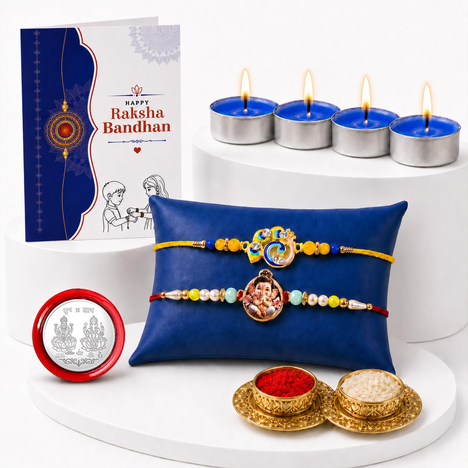 Bird Rakhi Combo - Raksha Bandhan Gift with Tealight Candles 4pcs, Pack of 6 | Rakhi Gift