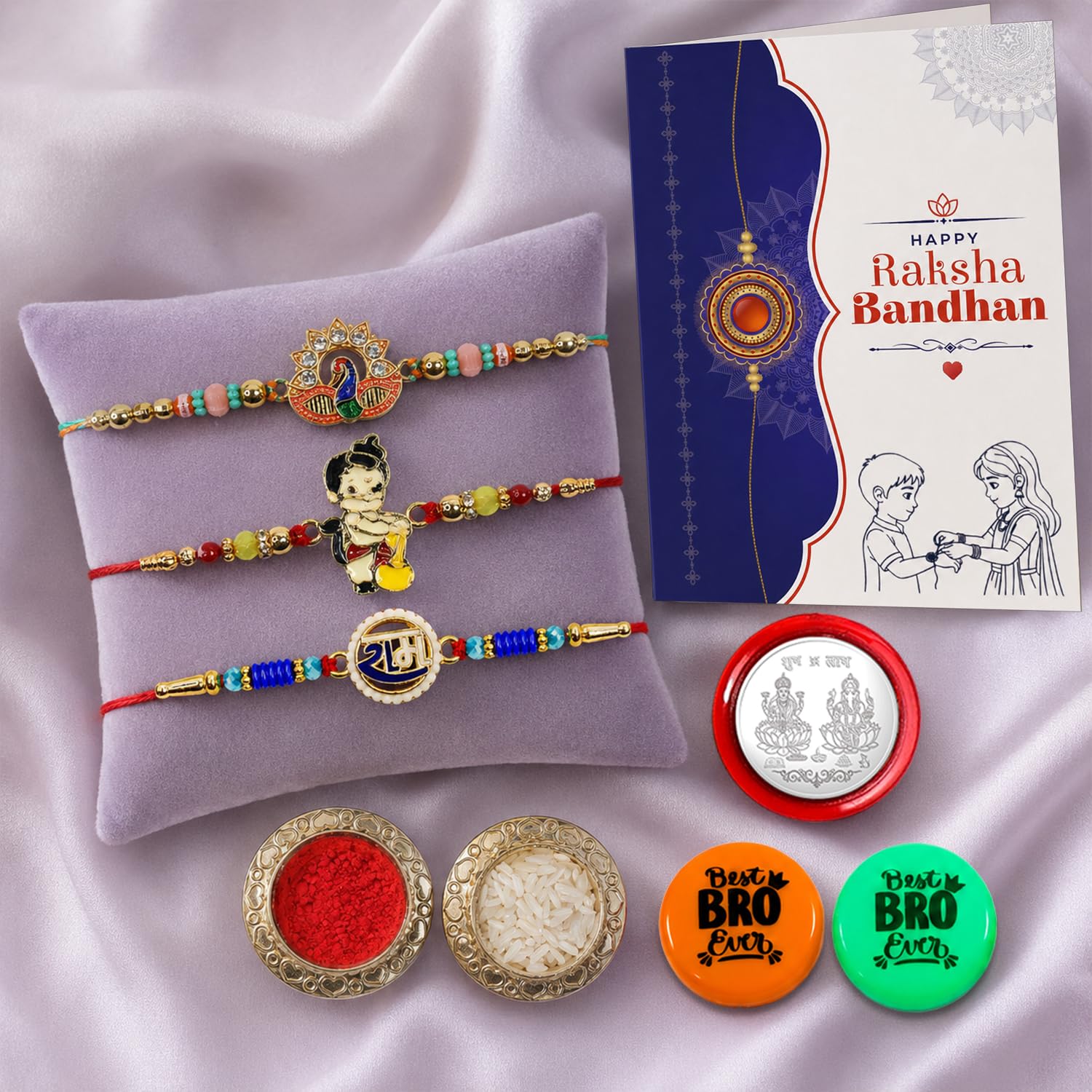 Peacock,Kid Motif,Om Multicolor Rakhi & Multicolour Decorative | Pack of 8