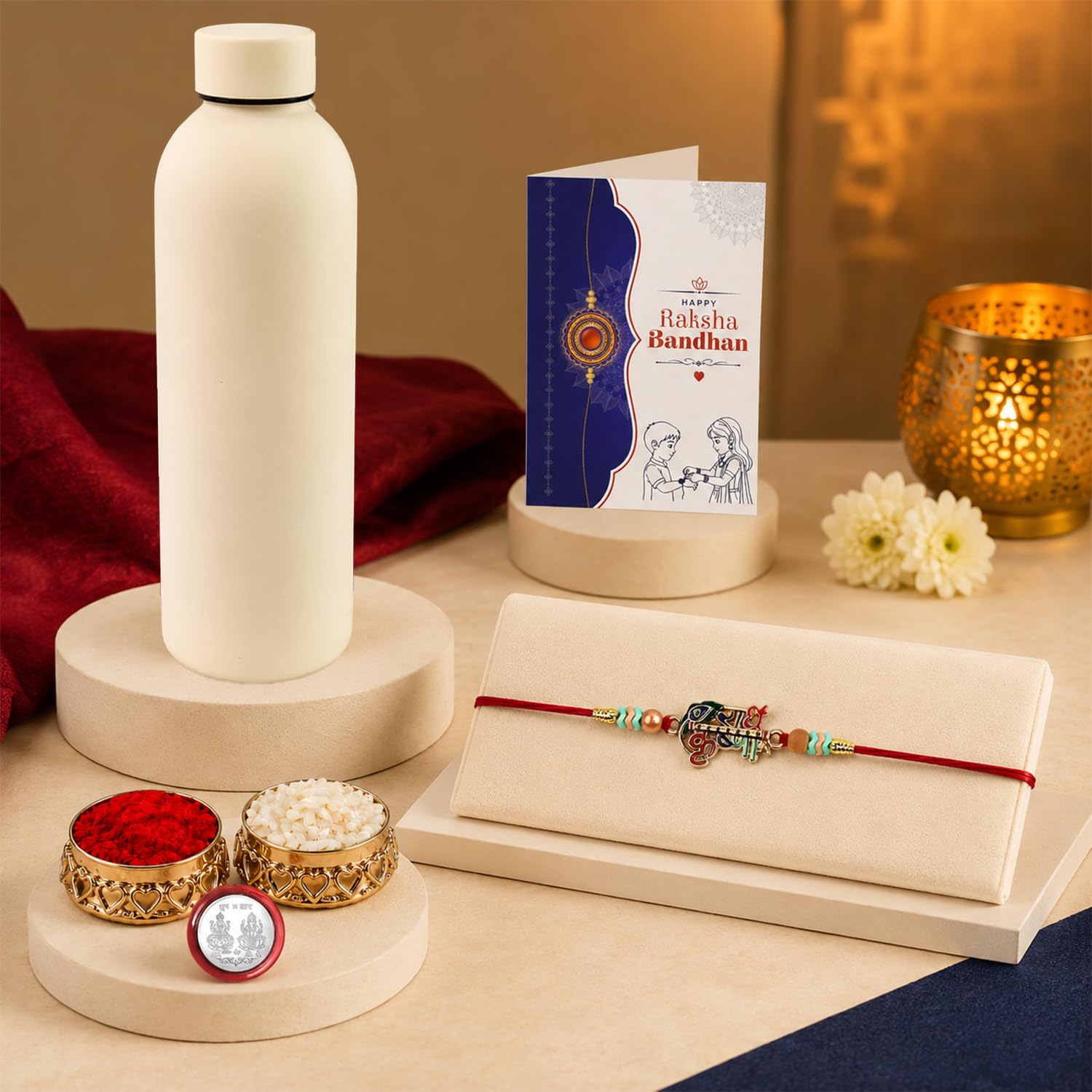 Designer Elegant Multicolor Krishna Radhey Rakhi Combo for Bhaiya | Pack of 5
