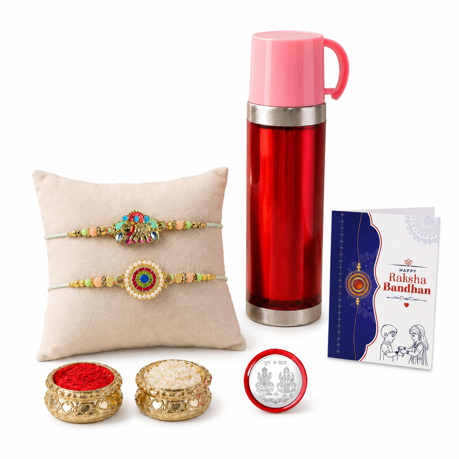 Designer Elegant Multicolor Kundan & Round Floral Rakhi Combo | Pack of 6