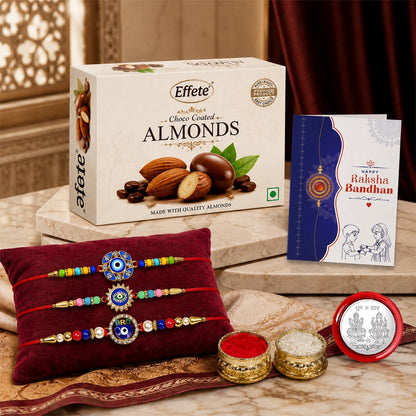 Evil Eye Rakhi Combo - Raksha Bandhan Gift with Choco Almonds 32gm, Pack of 7 | Rakhi Gift
