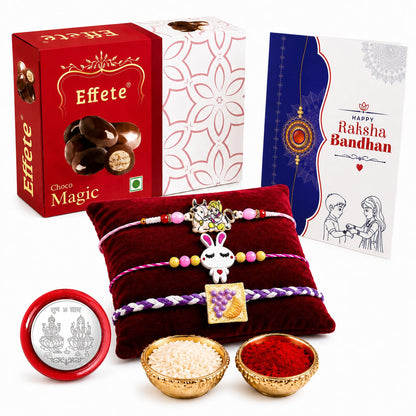 Krishna Motif Rakhi for Brother with Chocolate Magic 32gm, Coin & Card, Pack of 7