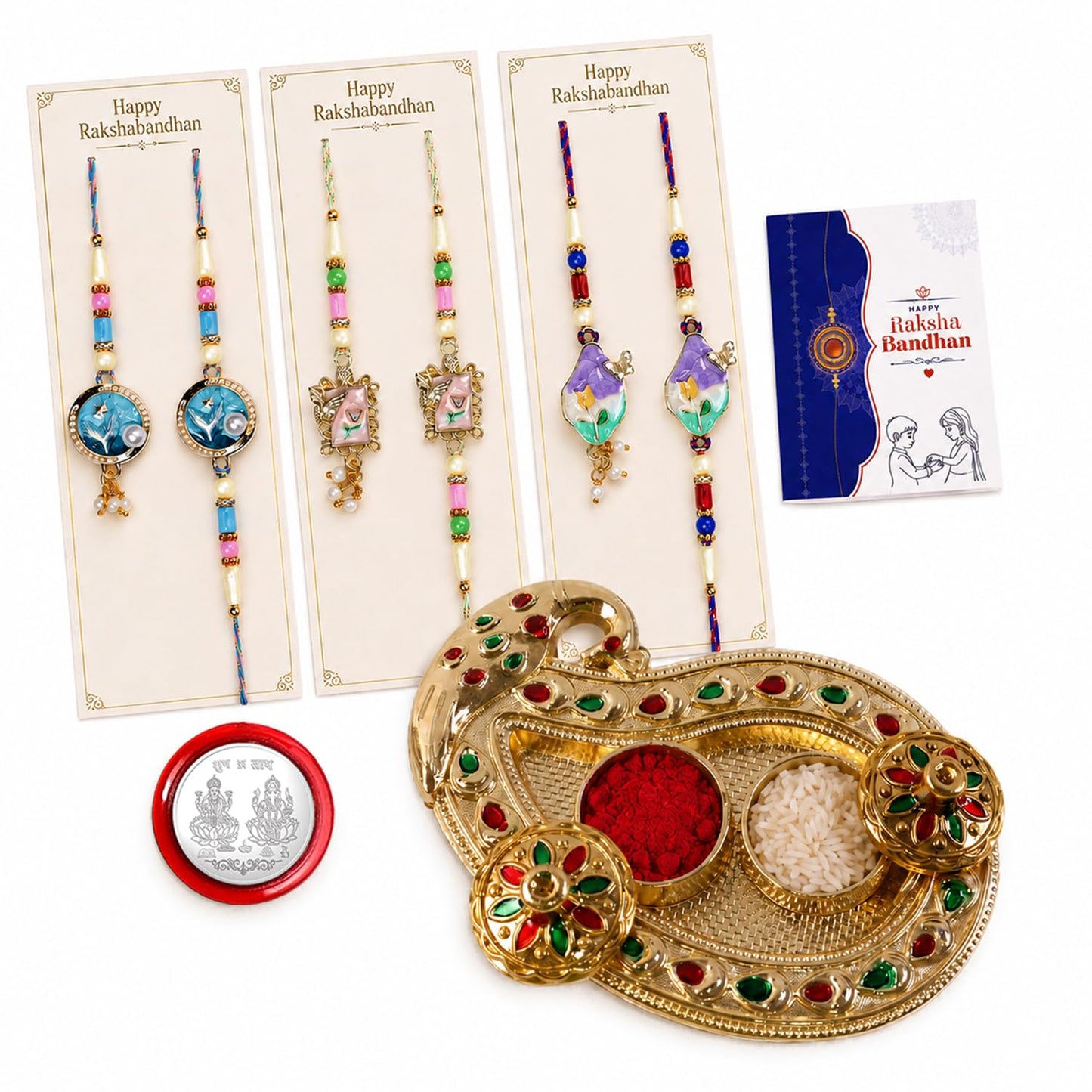 Rakhi for Brother with Art Pooja Thali - Rakshabandhan Gift Set, Pack of 7