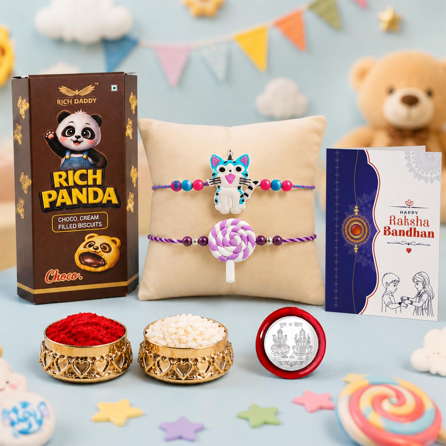 Rakhi for Brother & Bhaiya with Biscuit 60gm - Raksha Bandhan Gift Set, Pack of 6