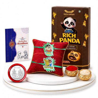 Kids Yellow Mascot Rakhi for Brother with Chocolate Cream Biscuit 60gm, Pack of 6