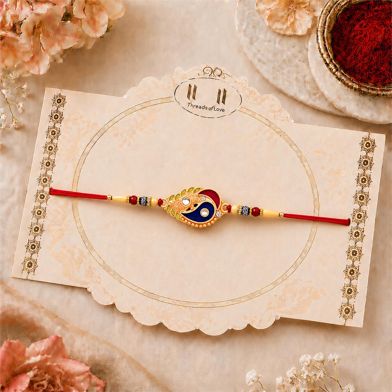 Leaf Rakhi for Brother with Chocolate 96gm - Raksha Bandhan Gift Set, Pack of 5