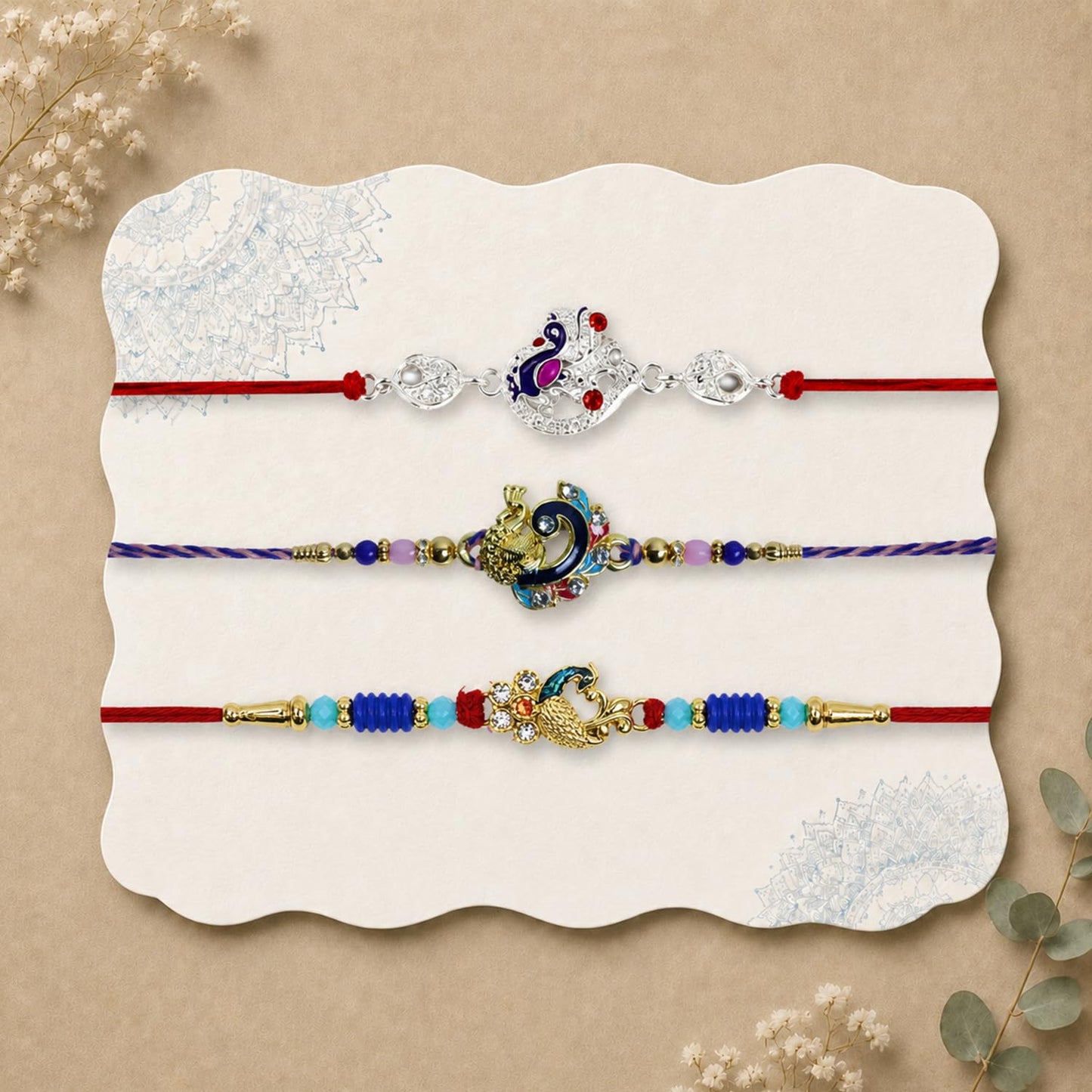 Designer Delightful Multicolor Rakhi for Brother with Roli Tikka, Pack of 6